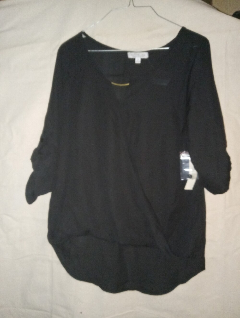 Active USA Black Roll-Tab Sleeve Blouse